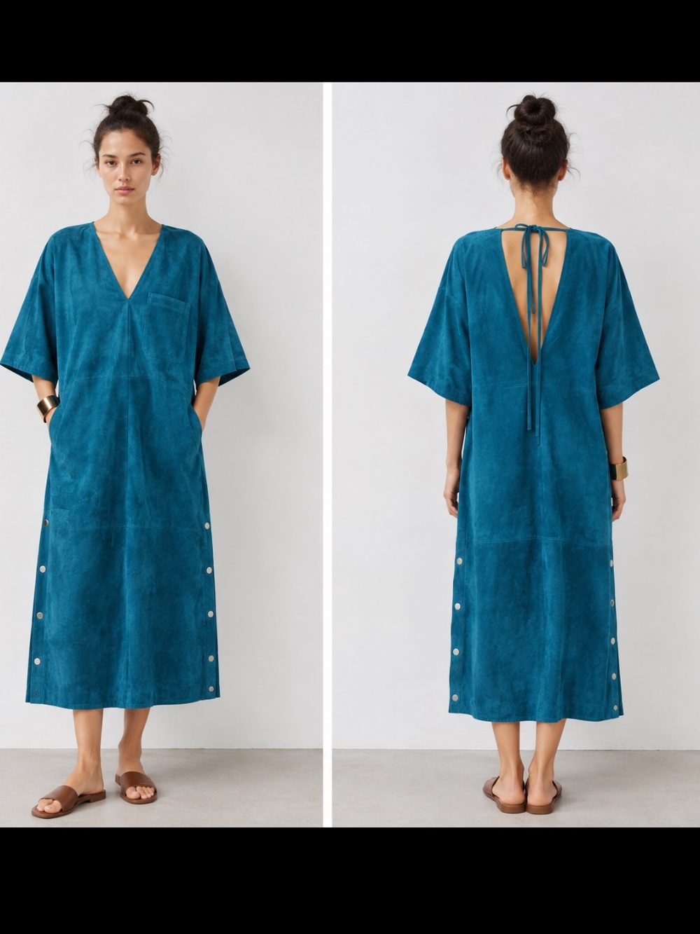 Zara Limited Edition Teal Blue Suede Leather Midi Dress NWT XS-S 5601/901/442